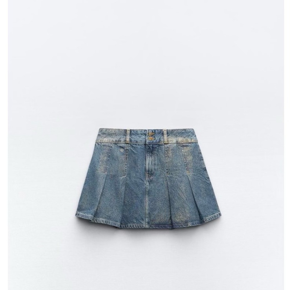 Zara shimmery pleated denim skirt